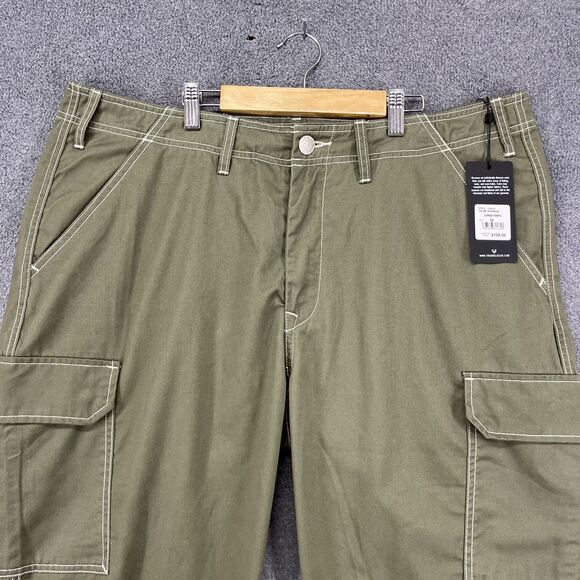 True Religion Jeans Cargo pants Men's Size 38 Kalamata Green $159 Flap - Picture 2 of 16
